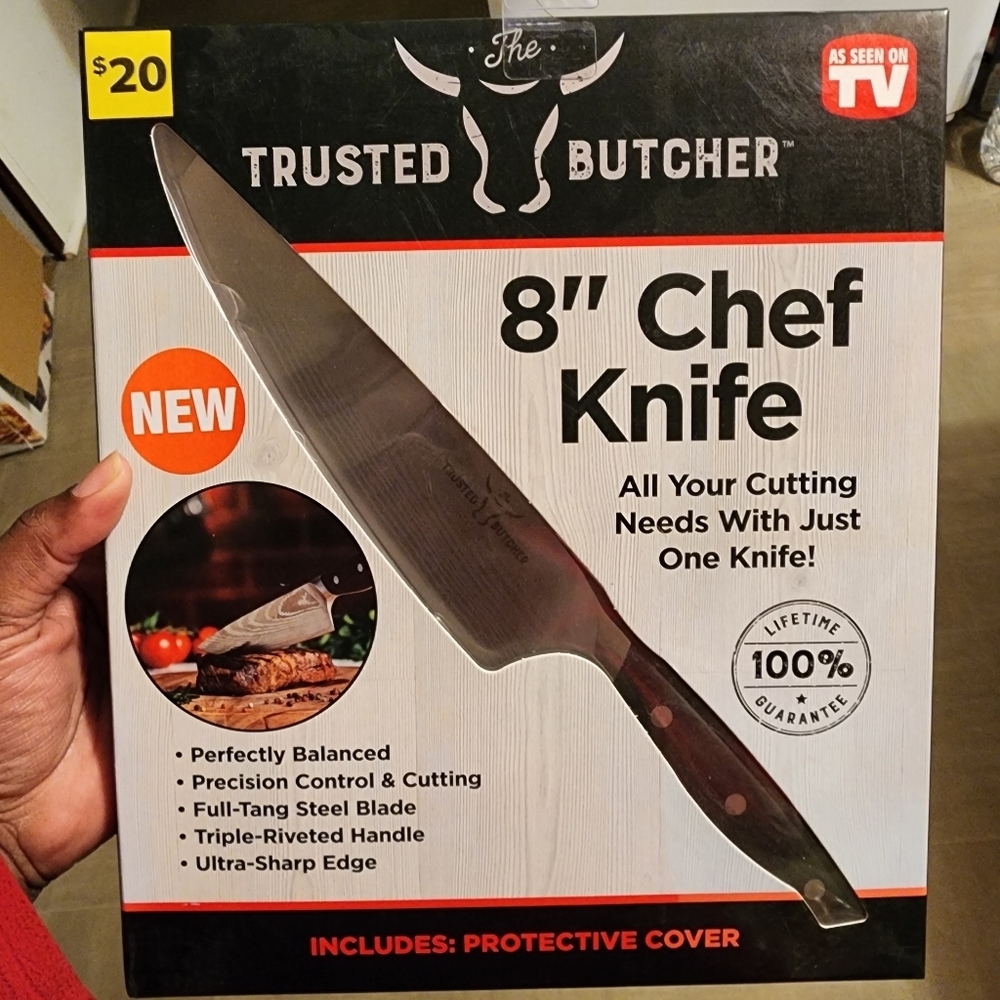 The Trusted Butcher 8" Chef Knife with Protective Cover - As Seen On TV NEW
